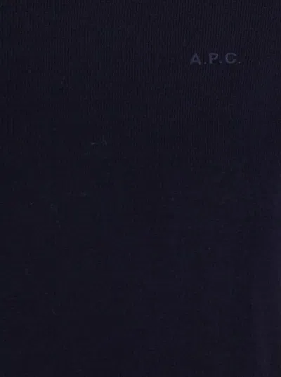 Apc A.p.c. Blue High Neck Sweater With Logo Embroidery In Wool Woman In Blue