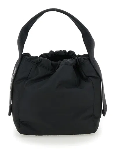 Shop Ganni Black Handbag With Drawstring In Fabric Woman