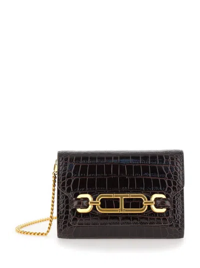 Shop Tom Ford Shiny Stamped Croc Mini Bag In Brown