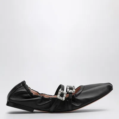 Roger Vivier Black Nappa Ballerina With Straps In Black