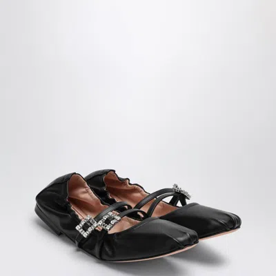 Roger Vivier Black Nappa Ballerina With Straps In Black