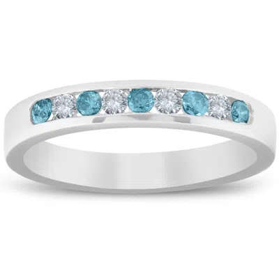 Pompeii3 1/4ct Blue & White Diamond Wedding Ring 14k White Gold In Multi