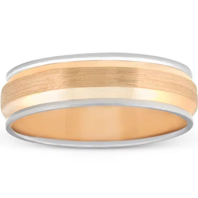 Pompeii3 6mm 14k White & Yellow Gold Two Tone Brushed Wedding Band Mens Beveled Ring In Multi