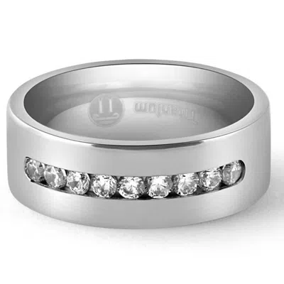 Pompeii3 Men's Brushed Titanium 8mm Ring Moissanite Wedding Band In Multi