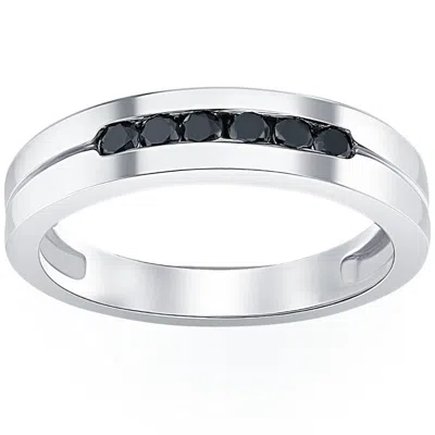 Pompeii3 Mens 14k White Gold Black 1/4ct Diamond Wedding Ring In Multi