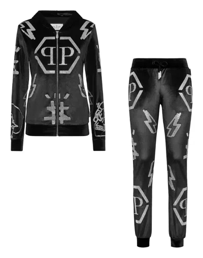 Philipp Plein Logo-studded Hoodie Tracksuit In Black