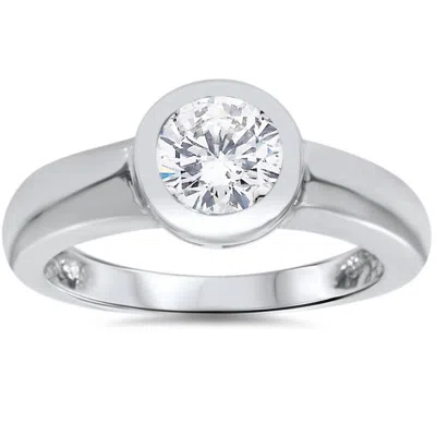 Pompeii3 1ct Bezel Set Solitaire Diamond Engagement Ring 14k White Gold Round Enhanced In Multi