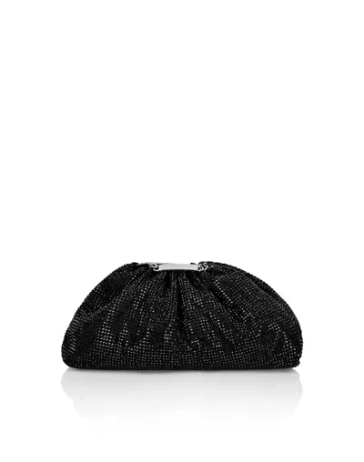 Philipp Plein Crystal Embroidered Mini Pillow Clutch Bag In Black