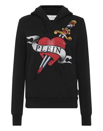 Philipp Plein Cropped Hoodie Man Fit Love Tattoo In Black
