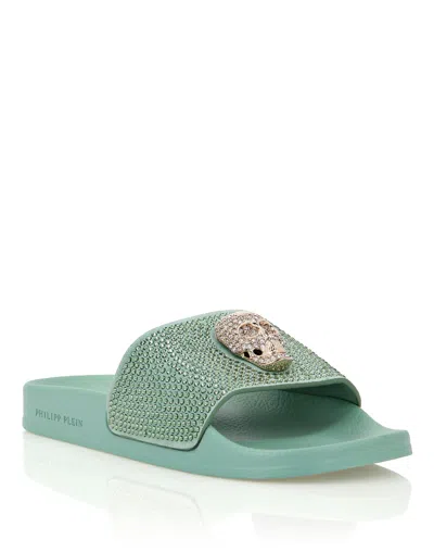 Philipp Plein Sandals Flat Skull With Crystals In Blue
