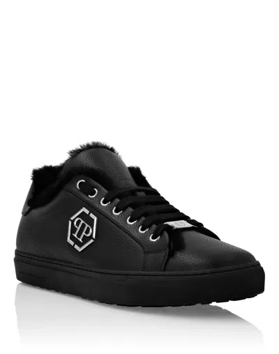 Philipp Plein Leather Lo-top Sneakers Hexagon In Black