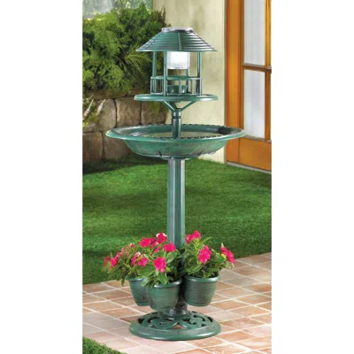 Actifo Solar-lighted Birdbath And Planter - Green