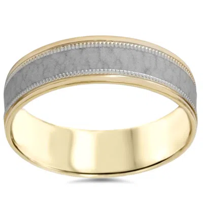 Pompeii3 Hammered Two Tone Wedding Band 14k Gold 6mm Flat In Multi