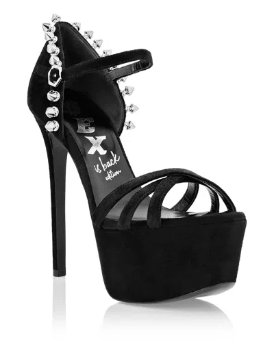 Shop Philipp Plein Suede Sandals High Heels In Black