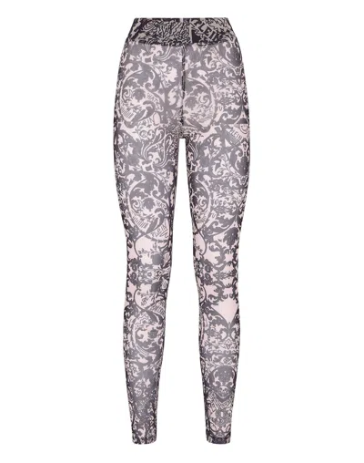 Philipp Plein Leggings Stretch Printed Tulle New Baroque In Multi