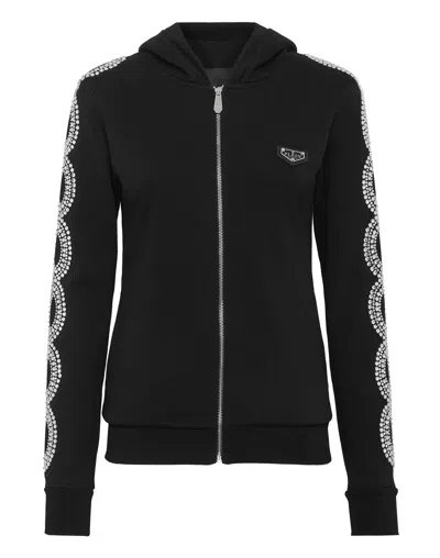 Philipp Plein Hoodie Sweatshirt Full Zip Crystal Cable In Black