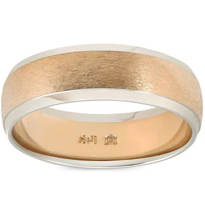 Pompeii3 Mens Plain Wedding Band 14k Gold Two Tone Comfort Fit In Multi