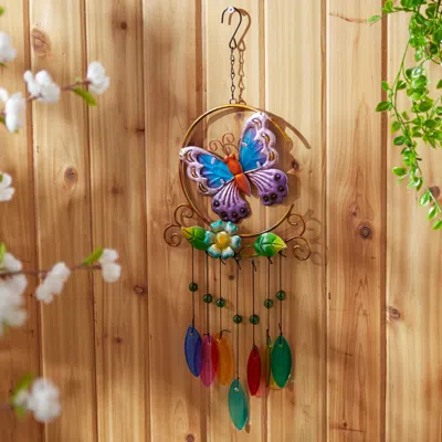 Actifo Glass Leaves Wind Chimes Butterfly - Multicolor