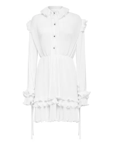 Philipp Plein Midi Dress Plisse In White