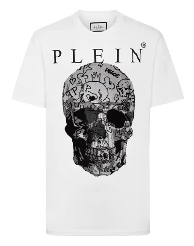 Philipp Plein T-shirt Round Neck Ss Skull With Crystals In White