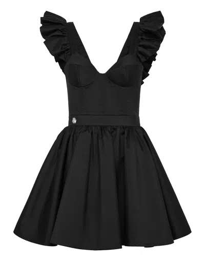 Philipp Plein Ruffled Mini Dress In Black