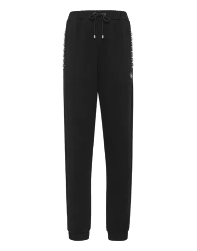 Philipp Plein Jogging Trousers Crystal Iconic Plein In Black