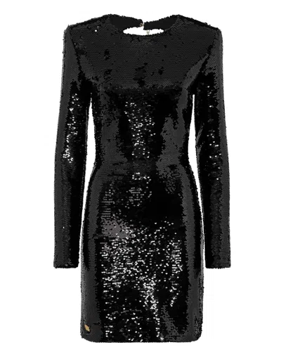 Philipp Plein Mini Dress With Crystals In Black