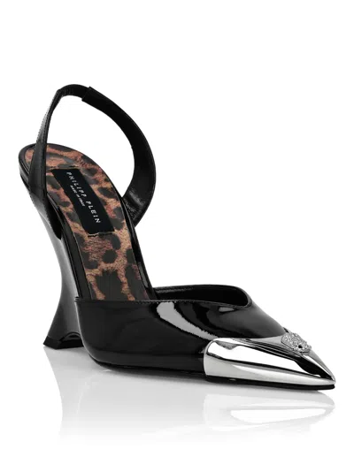 Philipp Plein Patent Leather Decollete Wedges In Black