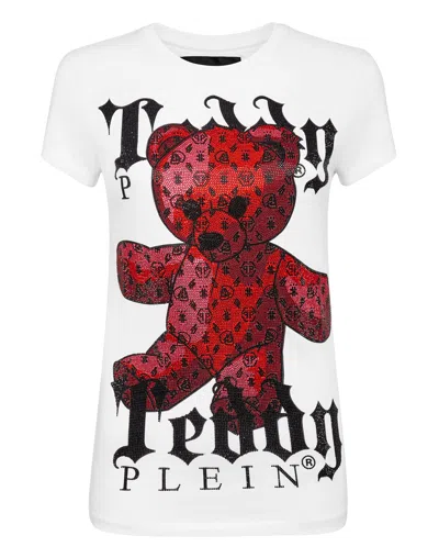 Philipp Plein Round Neck Ss Monogram Teddy T-shirt In White In White