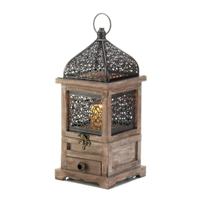 Actifo Flip-top Wood Lantern With Drawer 14" - Brown