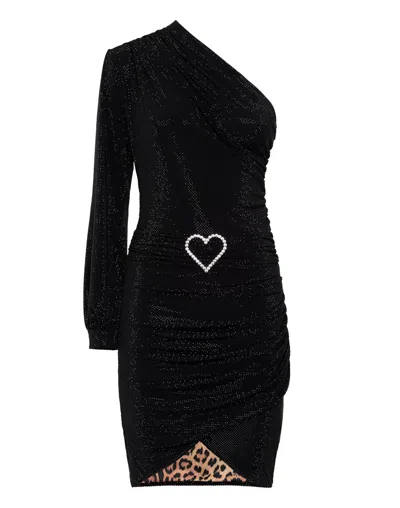 Philipp Plein One-shoulder Crystal-heart Dress In Black