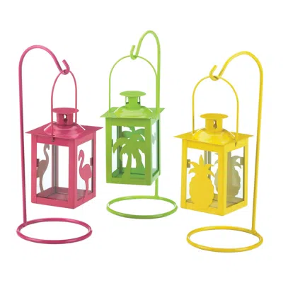 Actifo Tropical Style Metal Mini Hanging Candle Lanterns Set Of 3 - Multicolor