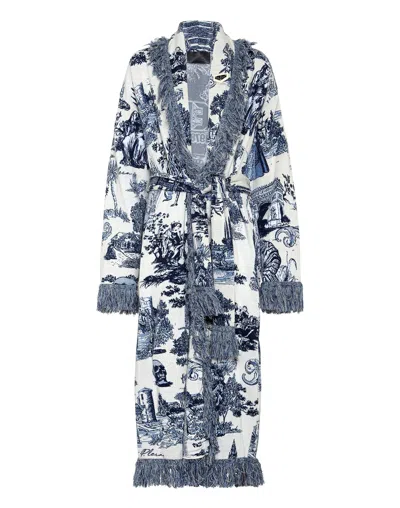 Philipp Plein Intarsia-knit Fringed-edge Cardigan In Multi