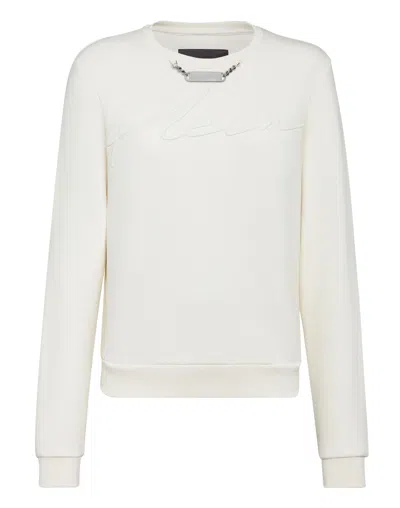 Philipp Plein Leisurewear Sweatshirt Ls Embroidery Signature In White