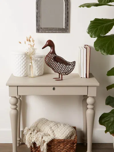 Actifo Open Geometric Frame Metal Duck Sculpture - Brown