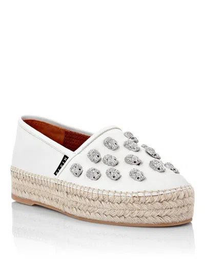 Philipp Plein Crystal-embellished Leather Espadrilles In White