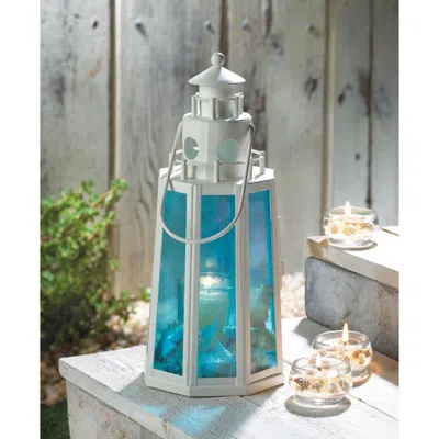 Actifo Glass Lighthouse Candle Lantern - Blue