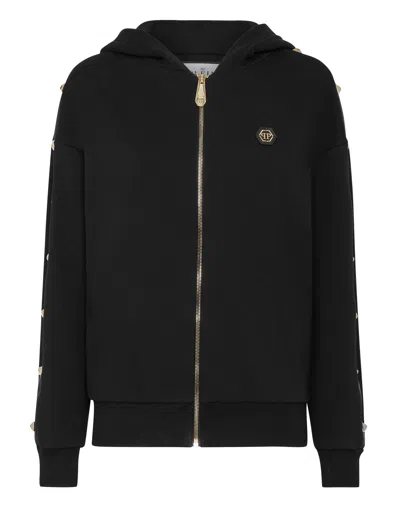 Philipp Plein Hoodie Full Zip Studs In Black