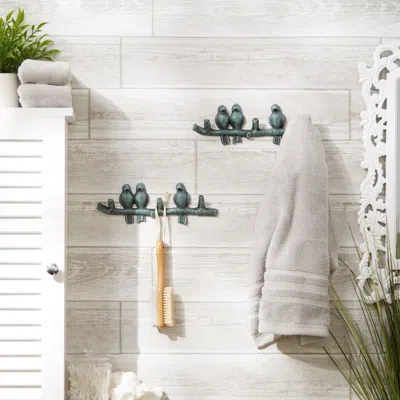 Actifo Birds On A Branch Cast Iron Wall Hooks Set Of 2 - Multicolor