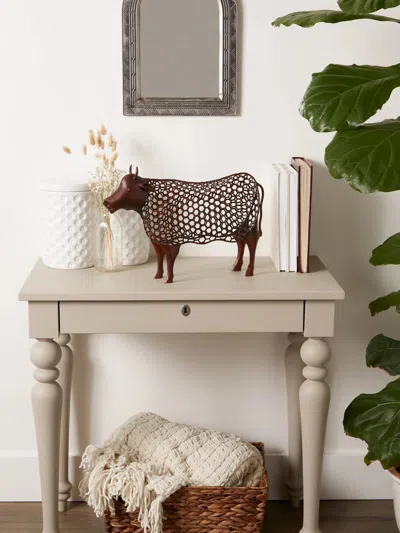 Actifo Open Geometric Frame Metal Cow Sculpture - Brown