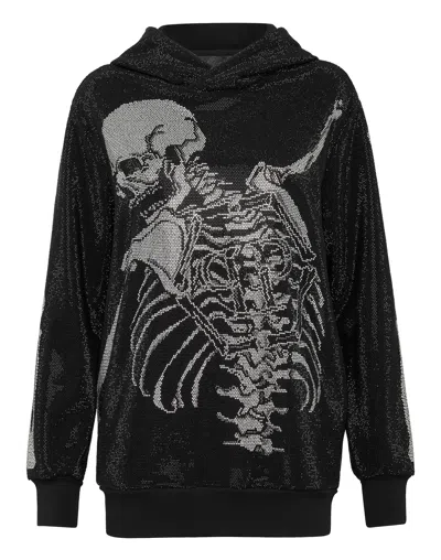 Philipp Plein Rhinestone-embellished Skeleton Hoodie In Black