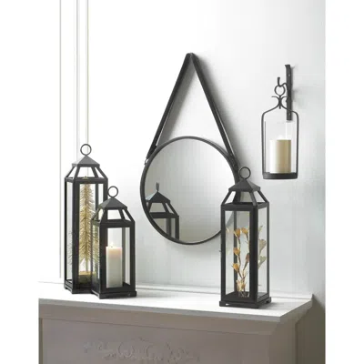 Actifo Hanging Wall Mirror With Faux Leather Strap - Black
