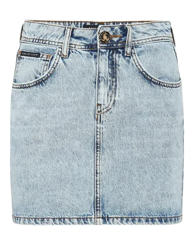 PHILIPP PLEIN DENIM MINI SKIRT SKULL 