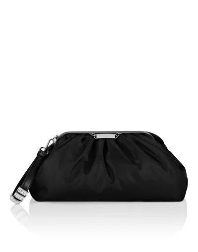 Philipp Plein Satin Pillow Clutch Bag In Black In Black