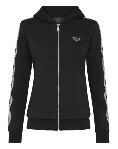Philipp Plein Hoodie Sweatshirt Full Zip Crystal Cable In Black