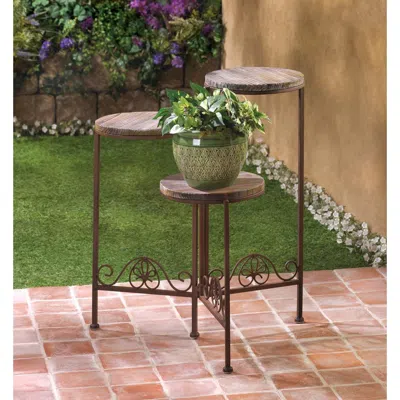Actifo Folding Wood-top Multi-level Plant Stand - Brown