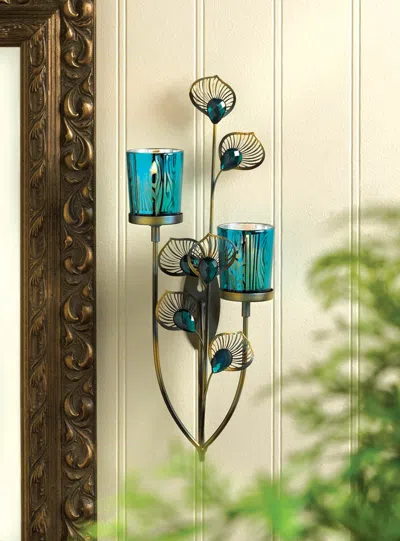 Actifo Peacock Feathers Candle Wall Sconce - Multicolor