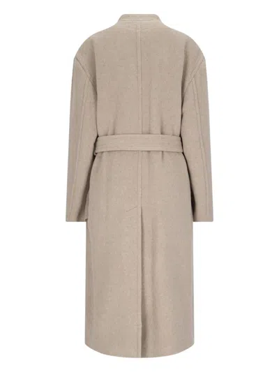 Mm6 Maison Margiela Belted Long Length Jacket With Back Seam In Beige