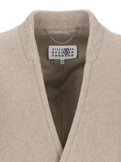 Mm6 Maison Margiela Belted Long Length Jacket With Back Seam In Beige