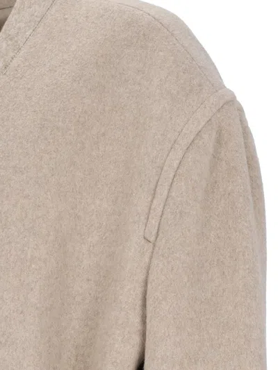 Mm6 Maison Margiela Belted Long Length Jacket With Back Seam In Beige